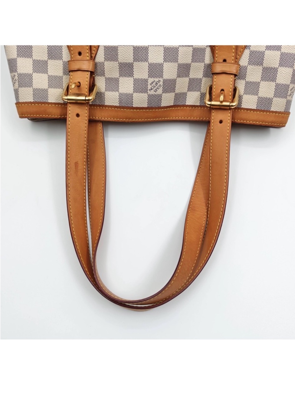 Louis Vuitton Damier Azur Check Canvas Tote with Tan Leather & Gold Hardware - Picture 7 of 14